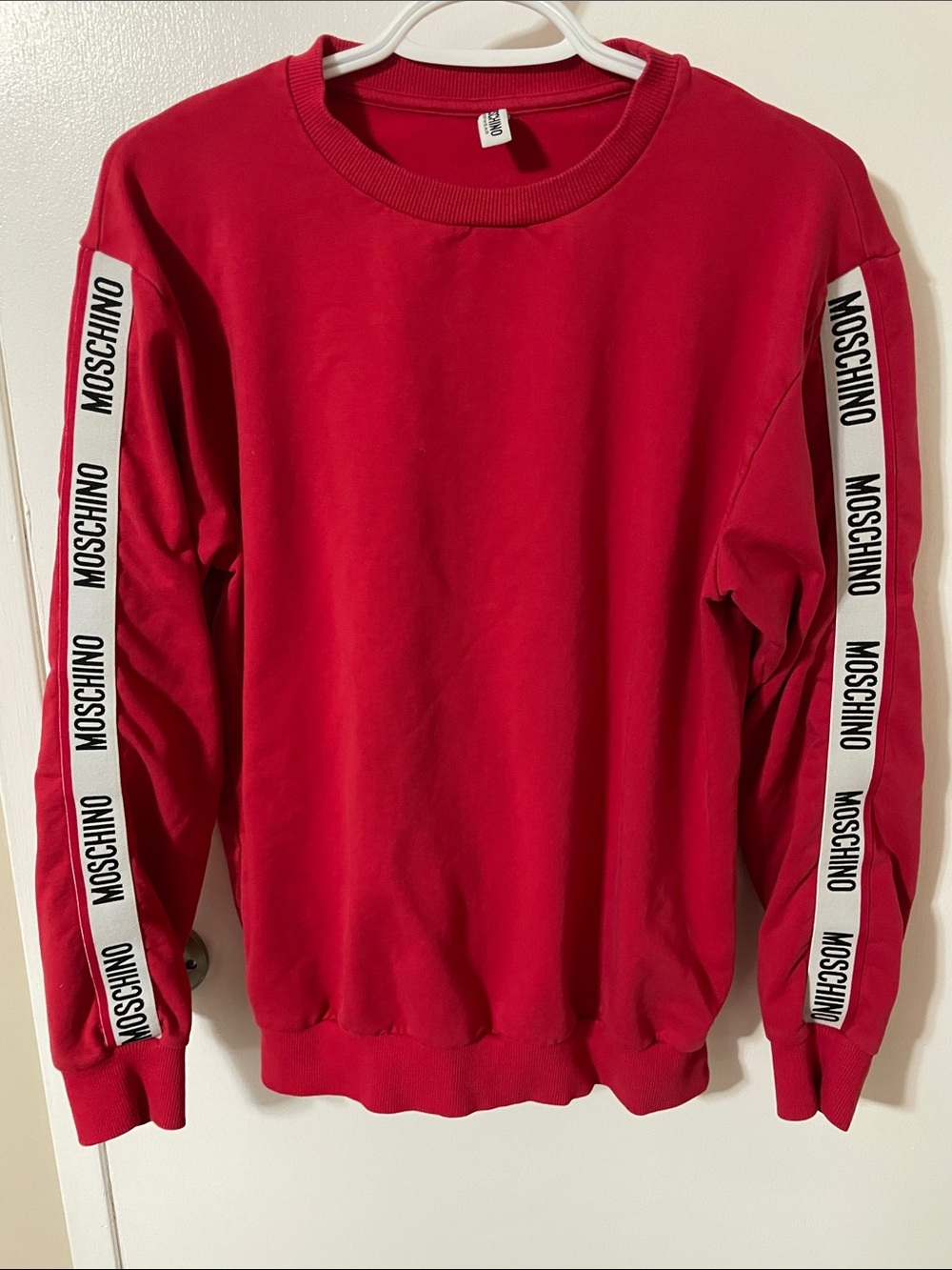 Moschino Underwear Red Crewneck Sweatshirt with Logo Sleeve Tape Size Large